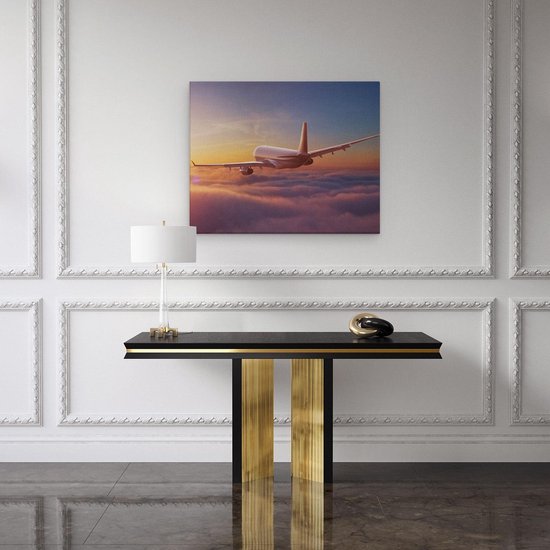 Artaza Toile Peinture Avion Dans Les Nuages Au Coucher Du Soleil - 50x40 - Photo Sur Toile - Impression Sur Toile