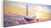 Artaza Canvas Schilderij Vliegtuig In De Wolken Bij Zonsondergang - 120x40 - Groot - Foto Op Canvas - Canvas Print