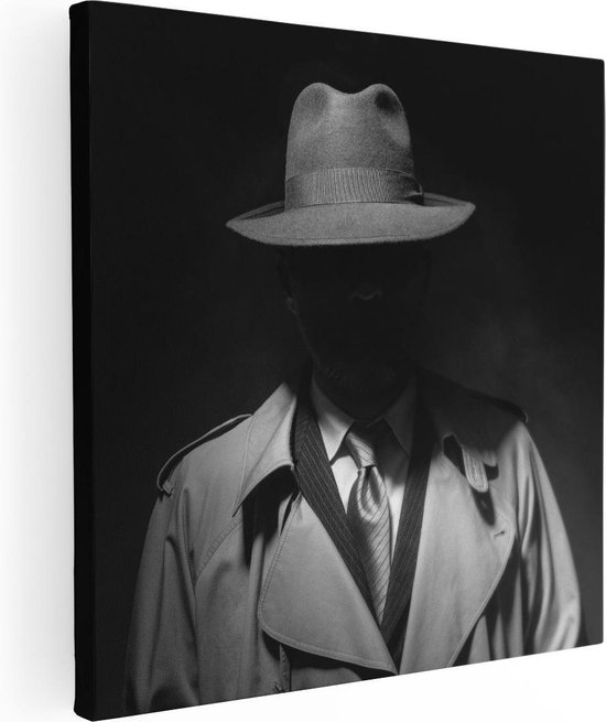 Artaza Canvas Schilderij Man Met Een Hoedje In Het Donker - Zwart Wit - 70x70 - Foto Op Canvas - Canvas Print