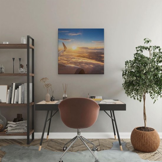 Artaza - Peinture sur toile - Avion dans le ciel avec le soleil - 50x50 - Photo sur toile - Impression sur toile