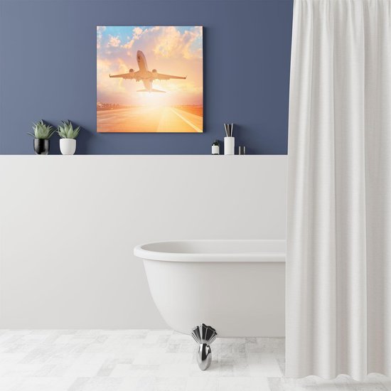 Artaza Peinture sur toile Un avion décolle sur la piste avec le soleil - 50 x 50 - Photo sur toile - Impression sur toile