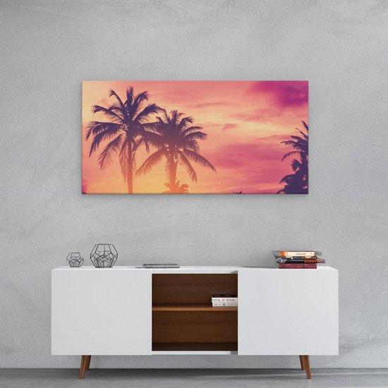 Artaza Peinture sur toile Palmiers tropicaux avec coucher de soleil - 80 x 40 - Photo sur toile - Impression sur toile