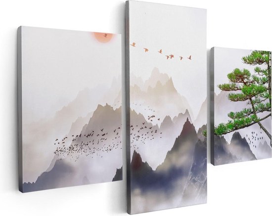 Artaza - Triptyque de peinture sur toile - Paysage de montagne avec un arbre - Abstrait - 90x60 - Photo sur toile - Impression sur toile