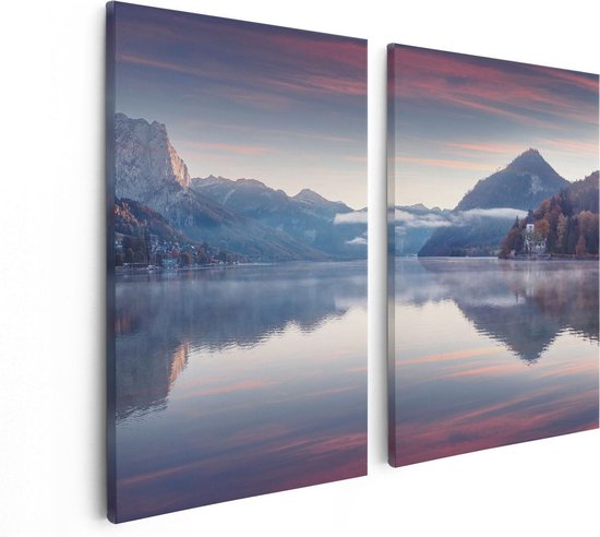 Artaza Peinture Sur Toile Diptyque Lac Dans Les Montagnes - 80x60 - Photo Sur Toile - Impression Sur Toile