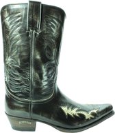 Sendra Boots 9393 Mimo Zwart Heren Cowboy Western Boots Spitse Neus Schuine Hak Glanzend Leer Vintage Look Brede Leest Echt Leer Maat 46