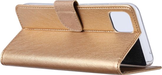 Goudkleurig boekhoesje voor Samsung Galaxy A22, staand te gebruiken met klepje.