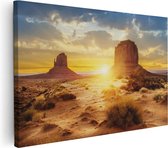 Artaza Canvas Schilderij Zonsondergang In Woestijn Monument Valley - 120x80 - Groot - Foto Op Canvas - Wanddecoratie Woonkamer
