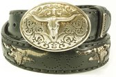 Sendra Boots Riem 8322 Zwart Dames Heren Buckle Riem Handgemaakt Cowboy Western Gipsy Ibiza 4cm Brede Jeans Broekriem Verwisselbare Gesp Longhorn Skull Echt Leer Maat 095