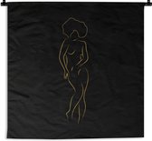 Wandkleed - Wanddoek - Vrouw - Zwart - Goud - Line art - 90x90 cm - Wandtapijt