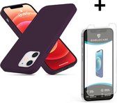 ShieldCase Silicone case geschikt voor Apple iPhone 12 / 12 Pro  - 6.1 inch - donkerpaars + glazen Screen Protector
