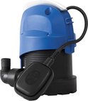 Gedetailleerde opname van de blauwe Tallas D-DW 400 vuilwaterpomp, met vlotter.