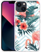 Geschikt voor Apple iPhone 13 Hoesje Flamingo Flowers - Designed by Cazy