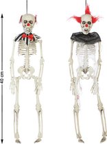 Halloween Set van 2x horrorclowns skelet hangdecoratie poppen 40 cm - Halloween versiering hangende poppen