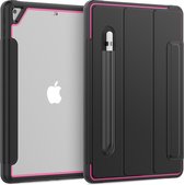 Case2go - Tablet hoes geschikt voor Apple iPad 2021 - 10.2 Inch - Tri-Fold Book Case met Transparante Back Cover en Pencil Houder - Roze/Zwart