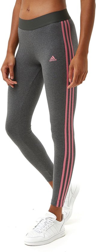 Adidas Loungewear Essentials 3-Stripes / Tight - Grijs/Roze Maat S | bol.com