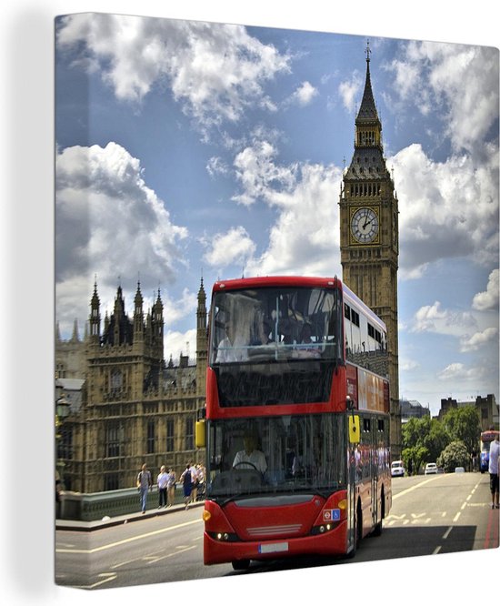 Canvas Schilderij Bus - Londen - Rood - 90x90 cm - Wanddecoratie
