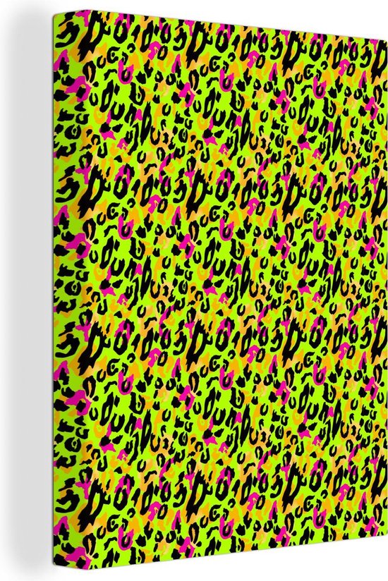 Tableau Peinture Panthère - Néon - Jaune - Rose - 30x40 cm - Décoration murale