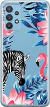 Samsung Galaxy A32 Telefoonhoesje - Transparant Siliconenhoesje - Flexibel - Met Dierenprint - Zebra & Flamingo
