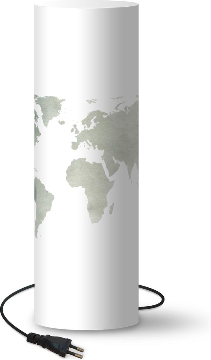 Lamp - Nachtlampje - Tafellamp slaapkamer - Wereldkaart - Simpel - Grijs - 70 cm hoog - Ø22.3 cm - Inclusief LED lamp