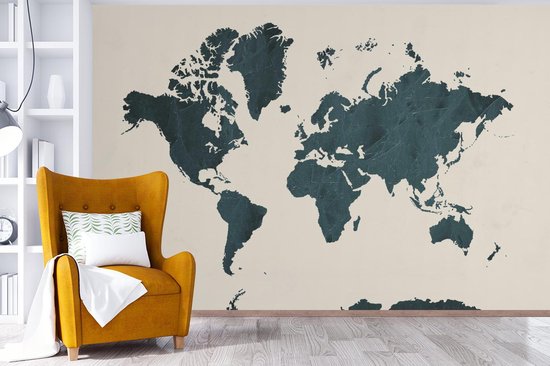 Wereldkaart de pierre bleu foncé avec rainures sur fond rose 330x220 cm