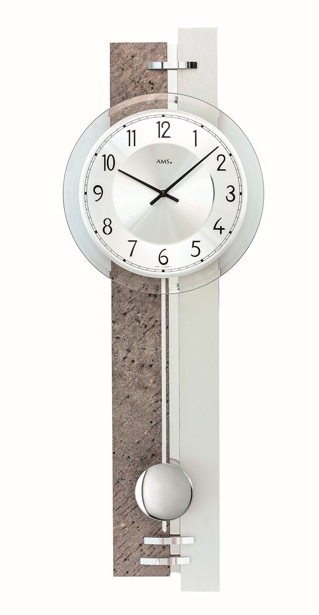 AMS Wandklok met slinger Natuursteen-Aluminium 7440