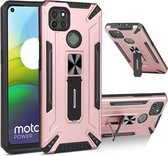 Voor Motorola Moto G9 Power War-god Armor TPU + PC Schokbestendige magnetische beschermhoes met opvouwbare houder (roségoud)