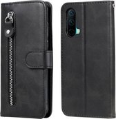 Voor OnePlus Nord CE 5G Mode Kalf Textuur Rits Horizontale Flip Lederen Case met Stand & Kaartsleuven & Portemonnee Functie (Zwart)