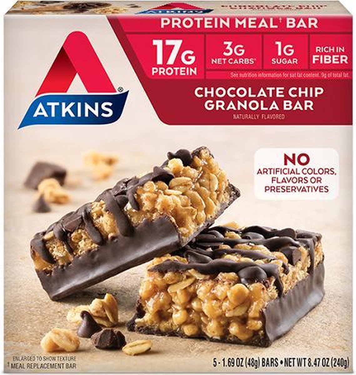 Goedkoopste Atkins | Protein Bar | Chocolate Chip Granola Bar | 5 x 48g