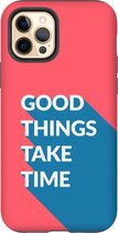 Apple iPhone 12 Pro Telefoonhoesje - Extra Stevig Hoesje - 2 lagen bescherming - Met Quote - Good Things - Rood