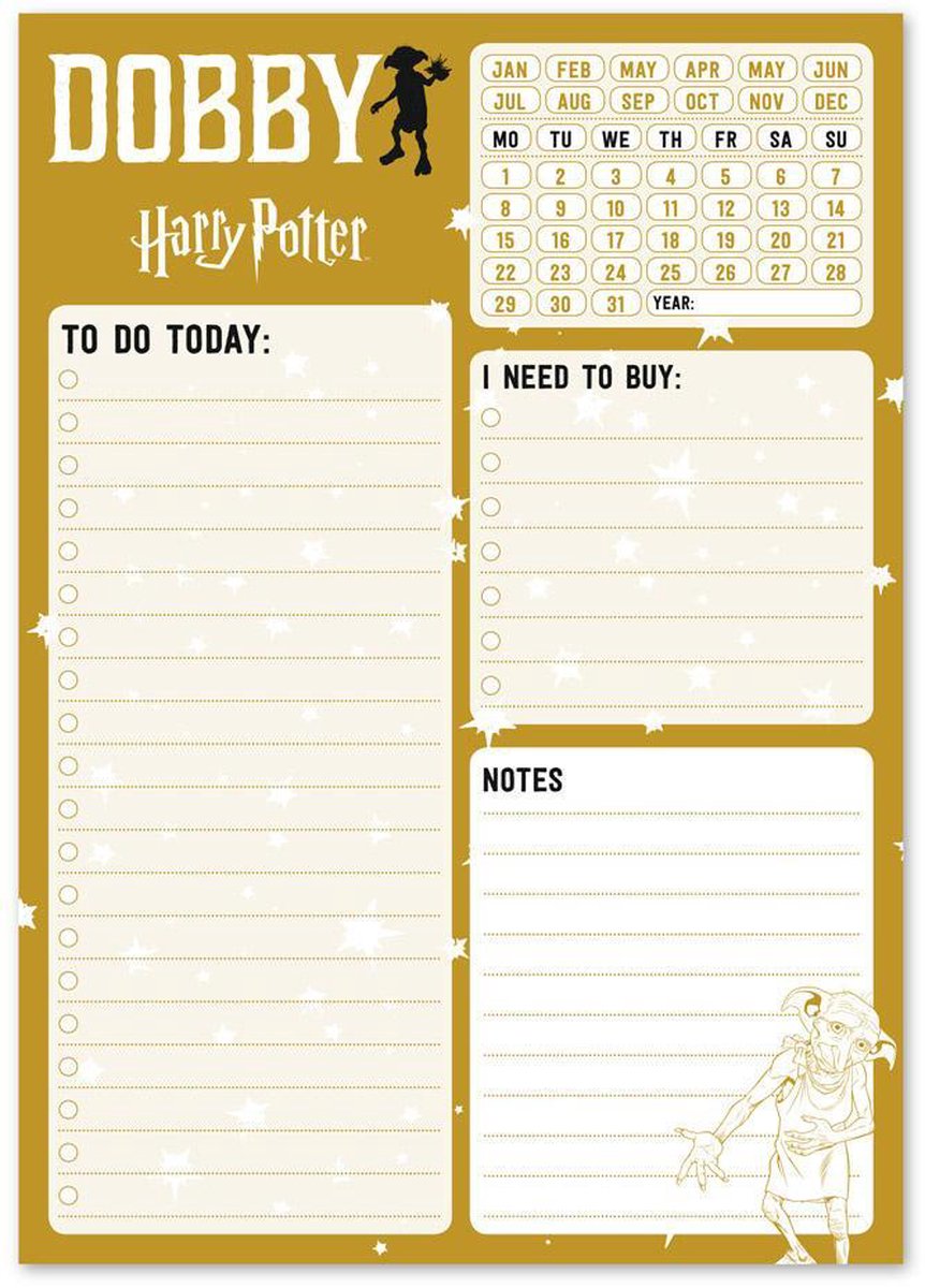 Harry Potter Familieplanner Dobby A5 Papier Okergeel 54 Vellen