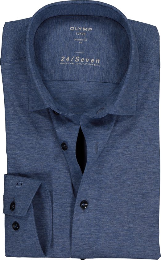 OLYMP Luxor 24/Seven modern fit overhemd - rookblauw tricot - Strijkvriendelijk - Boordmaat: 42