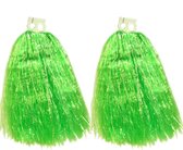 2x Stuks cheerball/pompom groen met ringgreep 33 cm - Cheerleader verkleed accessoires