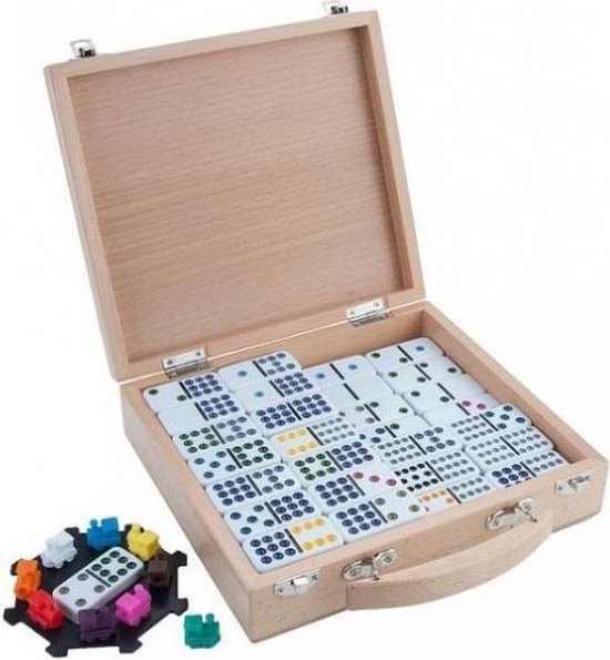 Afbeelding van het spel Mexican Train Domino houten koffer 100-delig