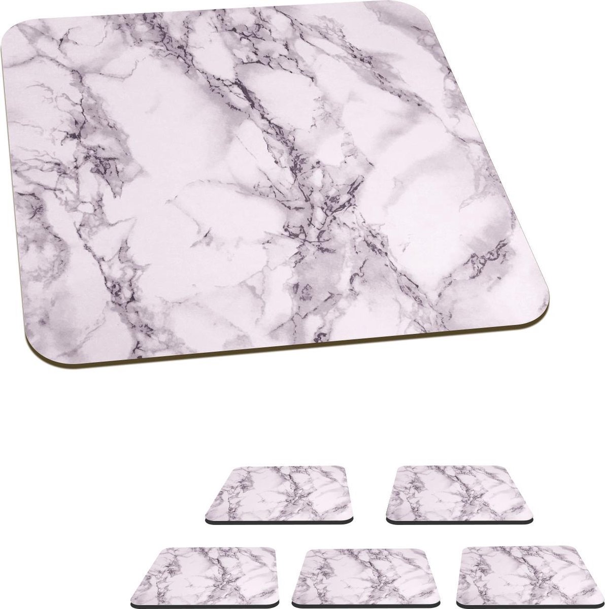 Onderzetters voor glazen - Marmer - Aderen - Roze - 10x10 cm - Glasonderzetters - 6 stuks