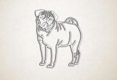 Wanddecoratie - Pug - hond - S - 55x45cm - Wit - muurdecoratie - Line Art