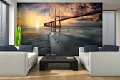 Fotobehang Vlies | Brug, Zee | Geel | 368x254cm (bxh)