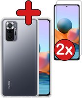 Hoesje Geschikt voor Xiaomi Redmi Note 10 Pro Hoesje Siliconen Case Hoes Met 2x Screenprotector - Hoes Geschikt voor Xiaomi Redmi Note 10 Pro Hoes Cover Case - Transparant