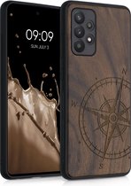 kwmobile telefoonhoesje geschikt voorSamsung Galaxy A52 / A52 5G / A52s 5G - Hoesje met bumper - walnoothout - In donkerbruin Vintage Kompas design