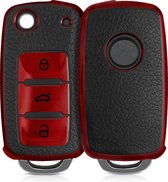 kwmobile autosleutelhoes compatibel met VW Skoda Seat 3-knops autosleutel - TPU beschermhoes in rood / zwart - Autosleutelcover