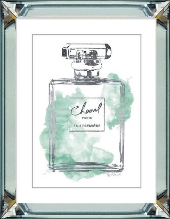 50 x 60 cm - Spiegellijst met prent - Chanel parfum - prent achter glas