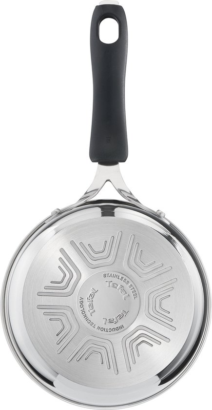 Bodem van RVS steelpan met 'Induction Technology' tekst.