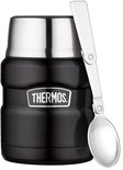 Zwarte Thermos food jar van 47 cl met zilveren deksel en inklapbare lepel.
