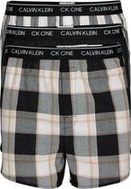 Calvin Klein Woven Boxers Slim Fit (3-pack) - wijde boxers katoen - zwart en geruit - Maat: M