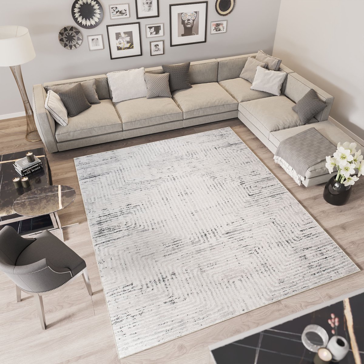 Tapiso Troya Vloerkleed Woonkamer Slaapkamer Beige Impressie Lijnen Design Eyecatcher Inte