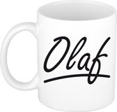 Olaf naam cadeau mok / beker met sierlijke letters - Cadeau collega/ vaderdag/ verjaardag of persoonlijke voornaam mok werknemers