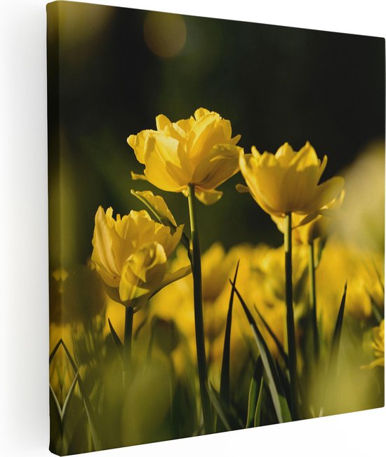 Artaza Canvas Schilderij Gele Tulpen - Bloemen - 60x60 - Foto Op Canvas - Canvas Print