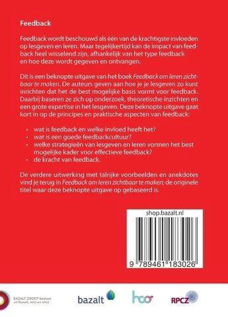 Beknopte uitgave - Feedback om leren zichtbaar te maken - beknopte uitgave - back cover