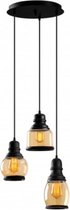Vintage hanglamp glas zwart met 3x E27 fitting | Urbino