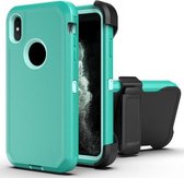 Robot schokbestendig siliconen + pc-beschermhoes met clip aan de achterkant voor iPhone XS Max (groen + lichtgroen)