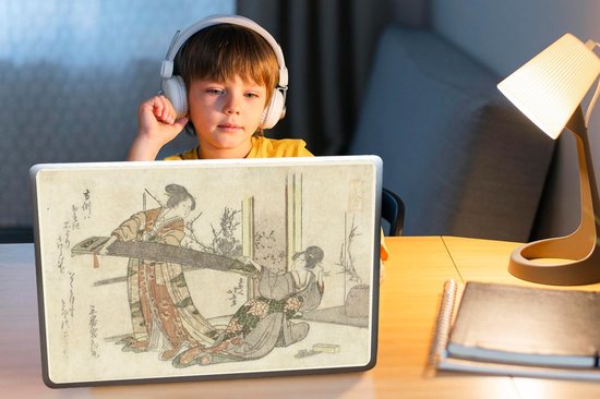 Autocollant pour ordinateur portable - 15,6 pouces - Deux femmes avec un koto - Peinture de Katsushika Hokusai - 36x27,5 cm - Autocollants pour ordinateur portable - Peau pour ordinateur portable - Couverture